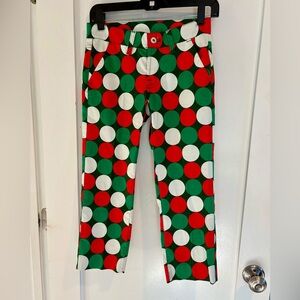 Loudmouth Women’s Jingle Balls Cropped Golf Pants Red Green Holiday Size 0
